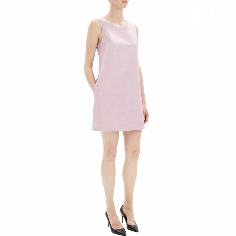 Theory Pink Lilac Easy Sleeveless Sheath Cotton Dress